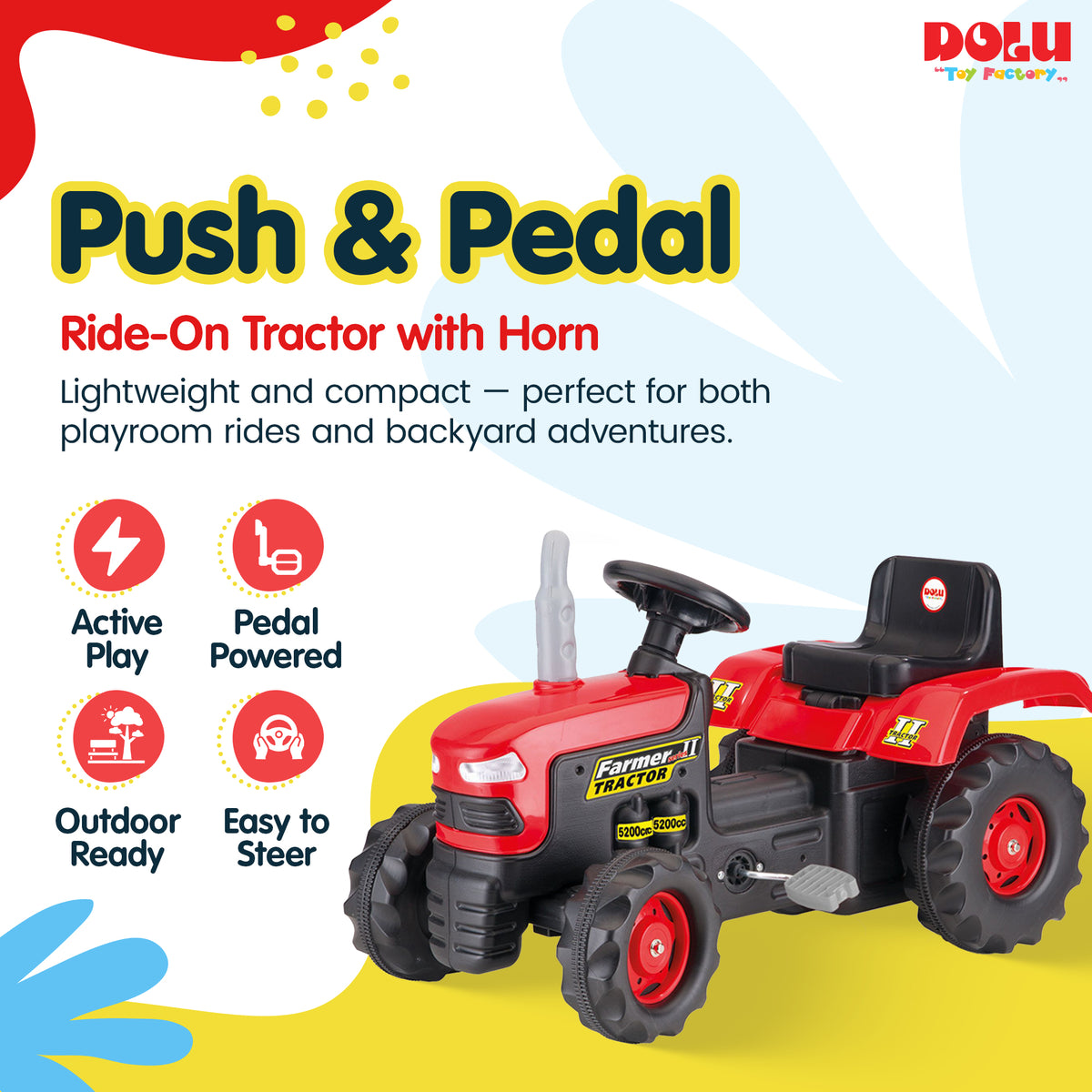 DOLU Pedal Tractor Ride On Toy, Durable Outdoor Car for Kids Ages 3, (Open Box)