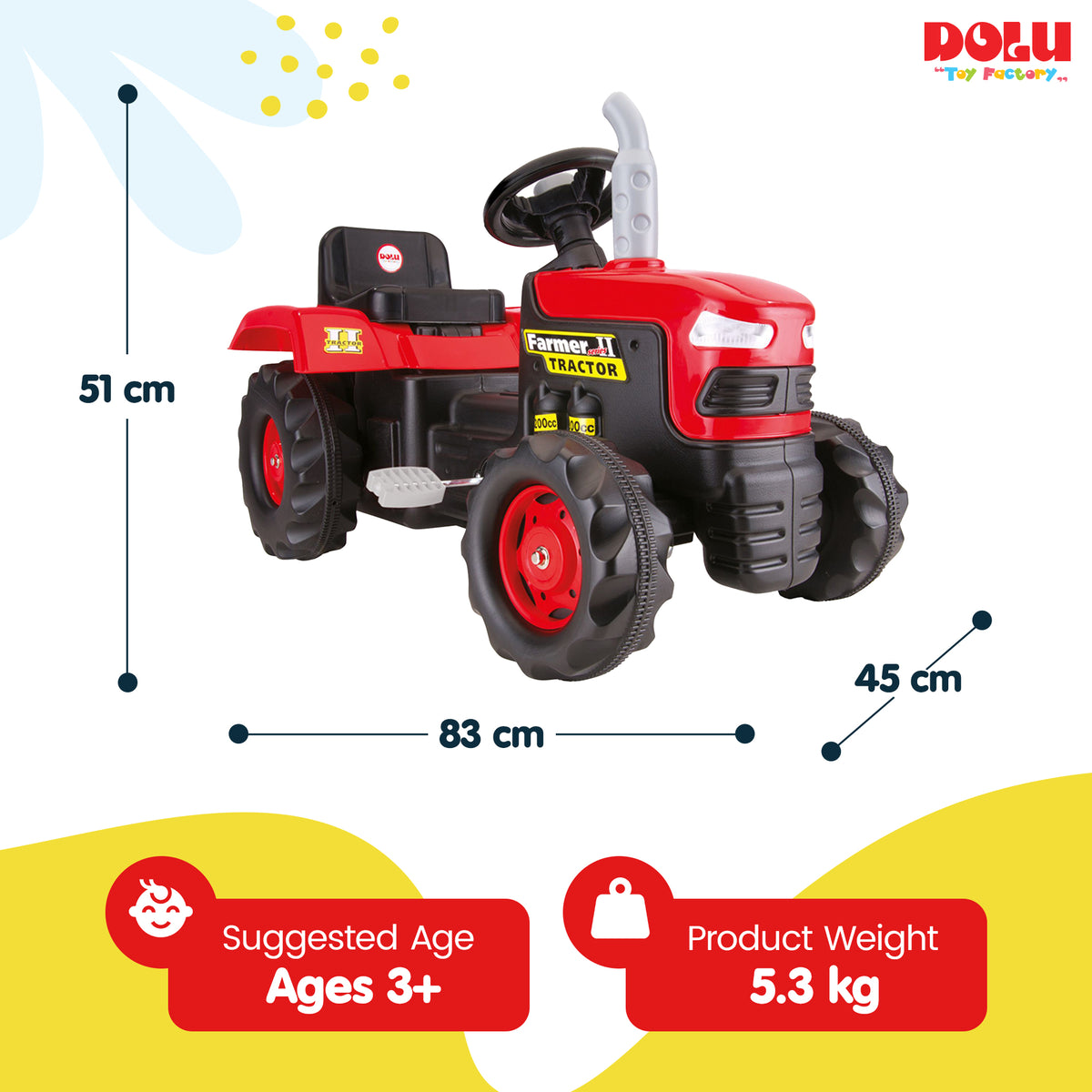 DOLU Pedal Tractor Ride On Toy, Durable Outdoor Car for Kids Ages 3, (Open Box)