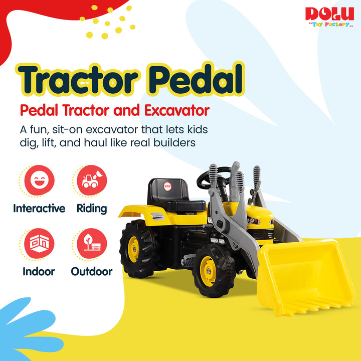 DOLU Kids Pedal Tractor and Excavator Ride On Toy with Adjusting Seat, Ages 3+
