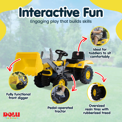 DOLU Kids Pedal Tractor and Excavator Ride On Toy with Adjusting Seat (Open Box)