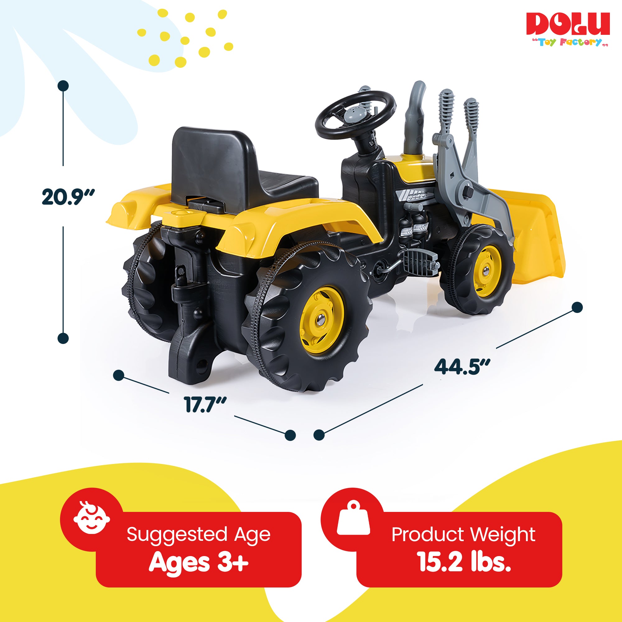 DOLU Kids Pedal Tractor and Excavator Ride On Toy with Adjusting Seat (Open Box)