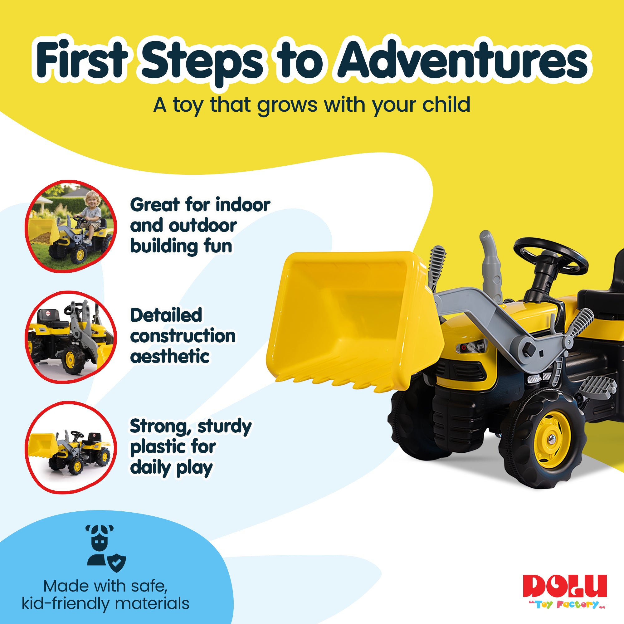 DOLU Kids Pedal Tractor and Excavator Ride On Toy with Adjusting Seat (Open Box)