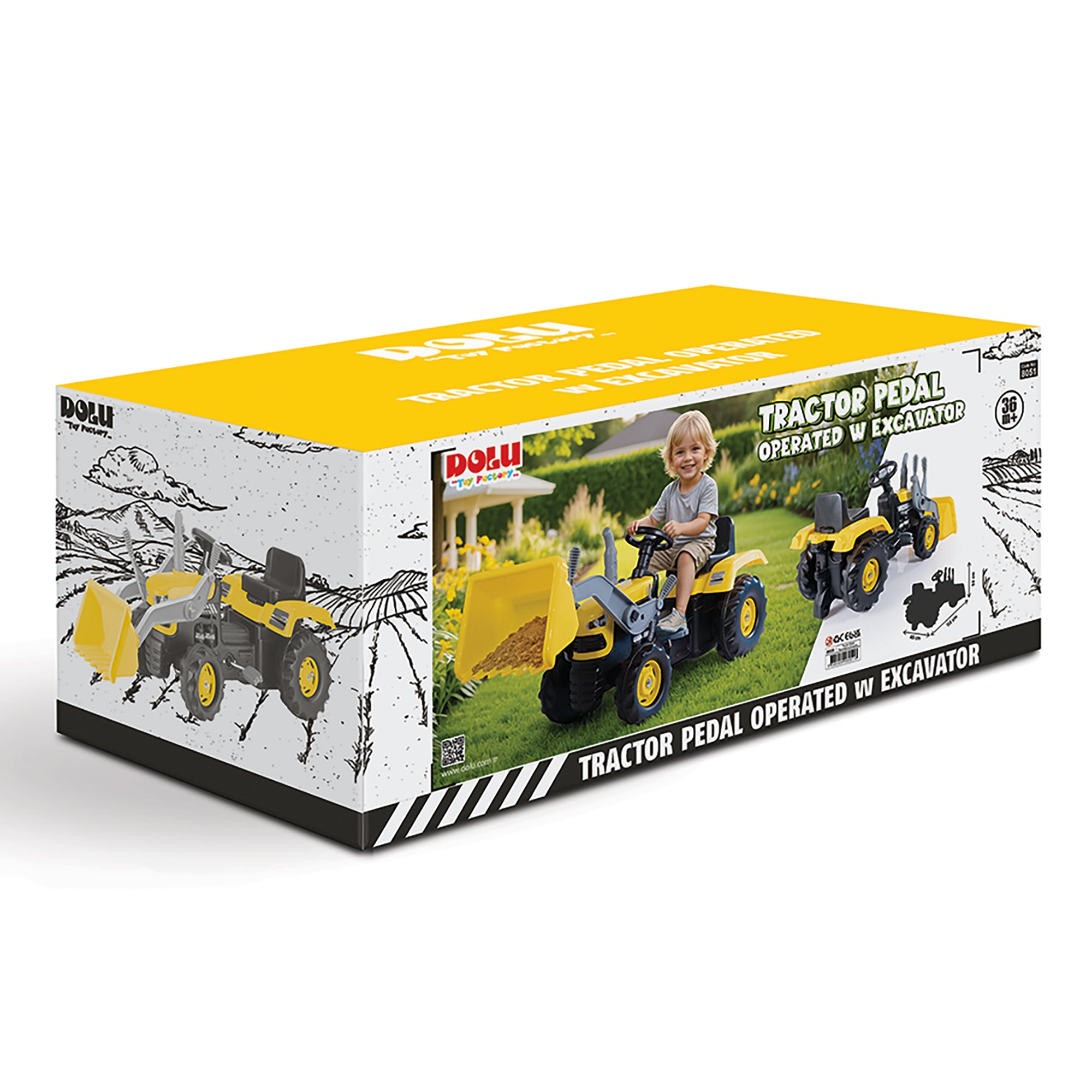 DOLU Kids Pedal Tractor and Excavator Ride On Toy with Adjusting Seat (Open Box)