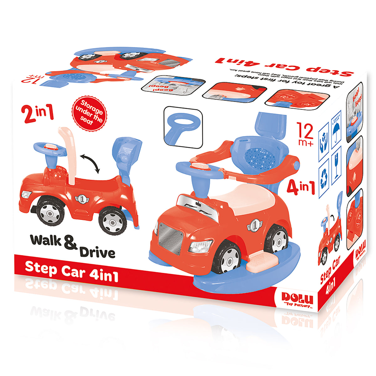 DOLU 4-in-1 Step Car with Parental Handle, for Toddlers 12 Months Old and Up - VMInnovations