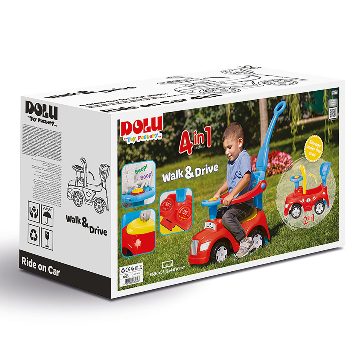 DOLU 4-in-1 Step Car with Parental Handle, for Toddlers 12 Months Old and Up - VMInnovations