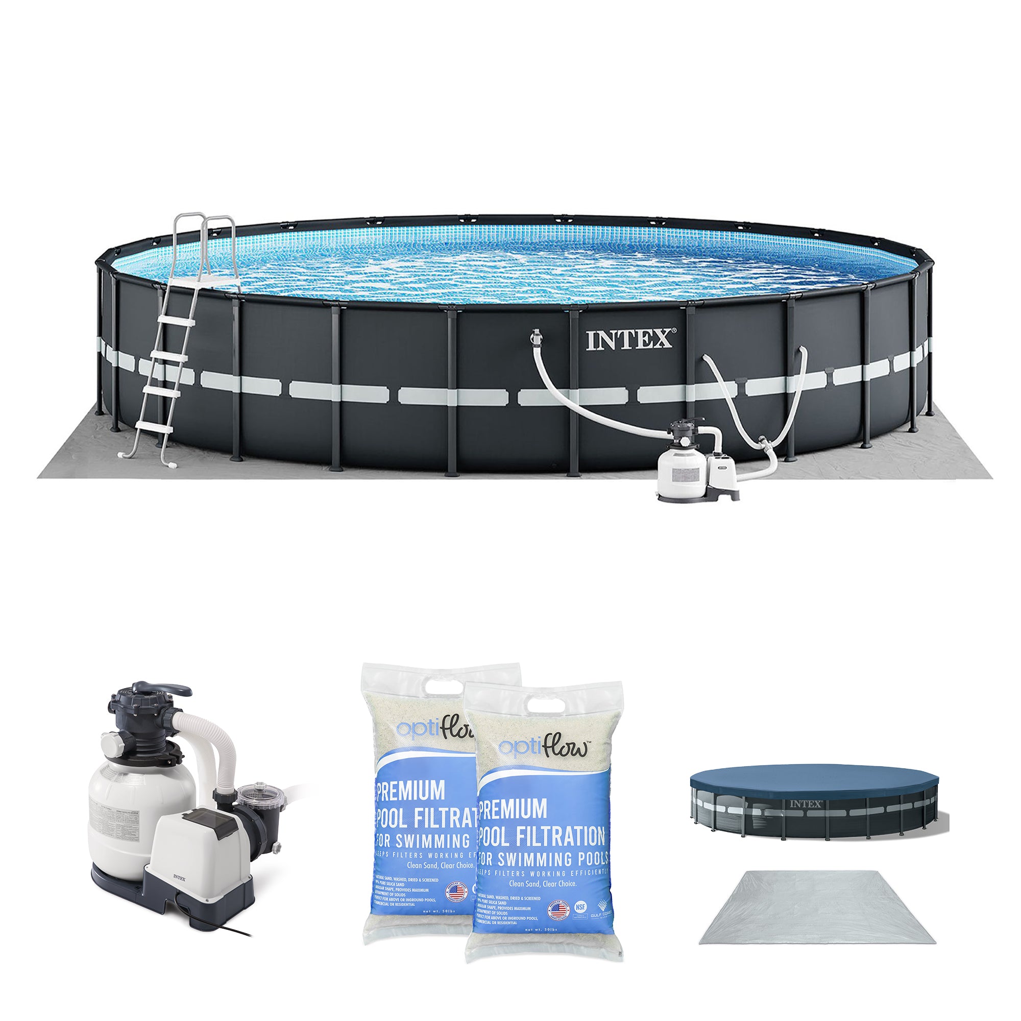Intex Ultra XTR 24' x 52" Round Above Ground Pool & 2 Pack OptiFlow Filter Sand - VMInnovations