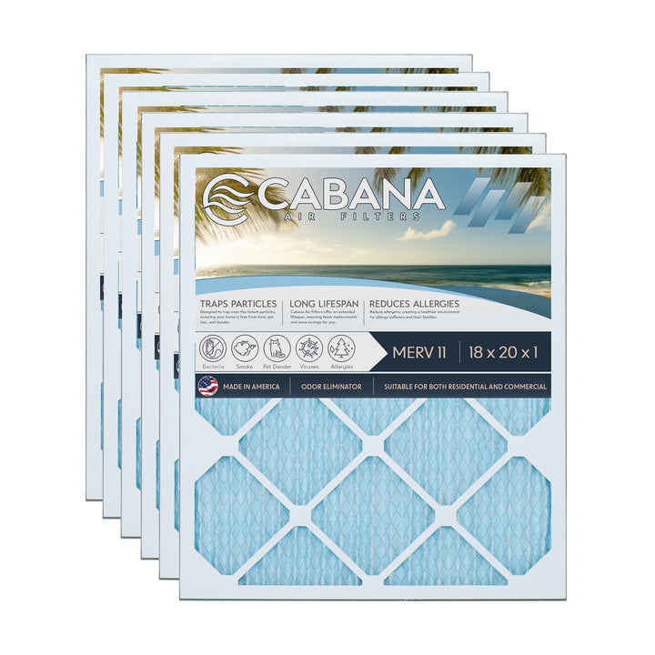 Cabana Air Filters 6 Pack HVAC Furnace Air Filters, MERV 11, 18 x 20 x 1, White - VMInnovations