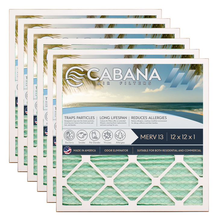 Cabana Air Filters 6 Pack HVAC Furnace Air Filters, MERV 13, 12 x 12 x 1, White - VMInnovations