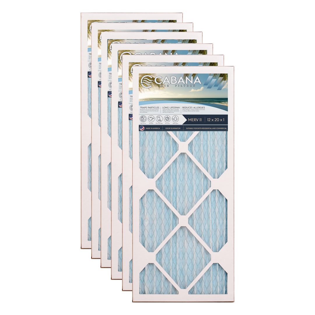 Cabana Air Filters 6 Pack HVAC Furnace Air Filters, MERV 11, 12 x 20 x 1, White - VMInnovations