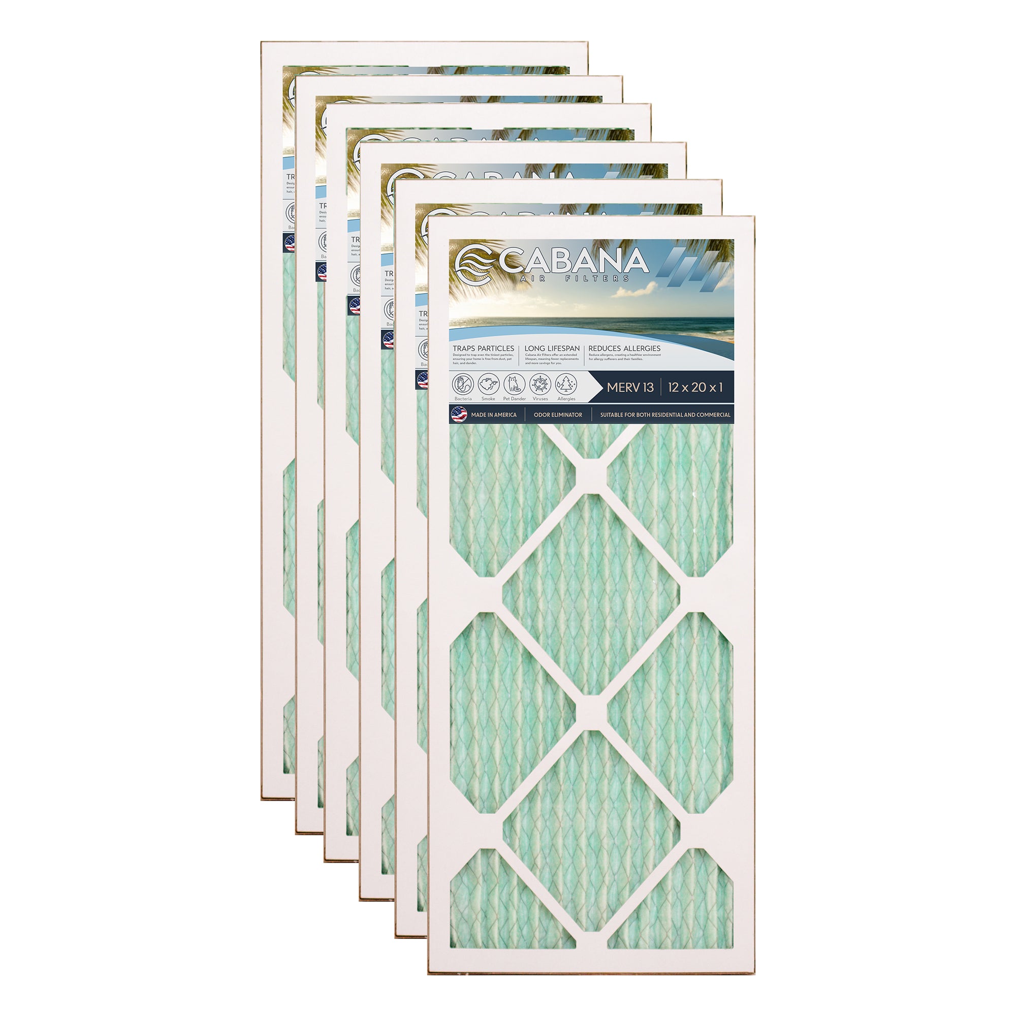 Cabana Air Filters 6 Pk HVAC Furnace Air Filters, MERV 13, 12 x 20 x1 (Open Box) - VMInnovations