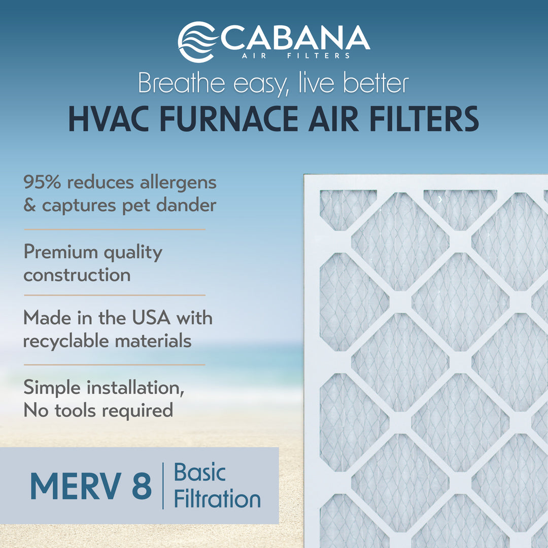 Cabana Air Filters 6 Pack HVAC Furnace Air Filters, MERV 8, 12 x 20 x 1, White - VMInnovations