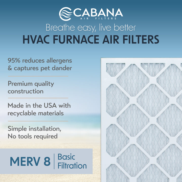 Cabana Air Filters 6 Pack HVAC Furnace Air Filters, MERV 8, 12 x 20 x 1, White - VMInnovations