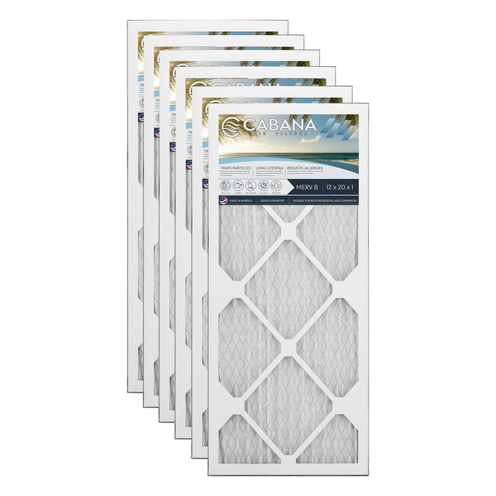 Cabana Air Filters 6 Pack HVAC Furnace Air Filters, MERV 8, 12 x 20 x 1, White - VMInnovations
