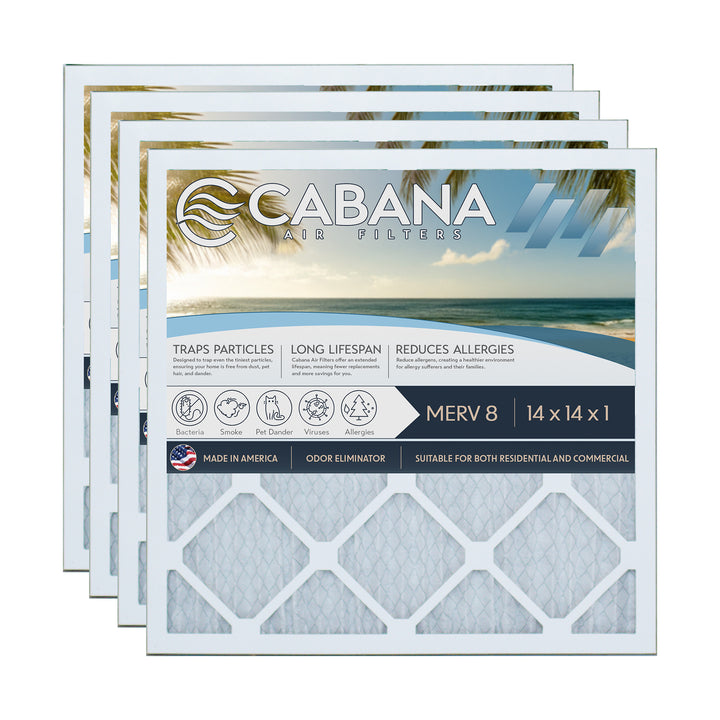 Cabana Air Filters 6 Pack HVAC Furnace Air Filters, MERV 8, 14 x 14 x 1, White - VMInnovations