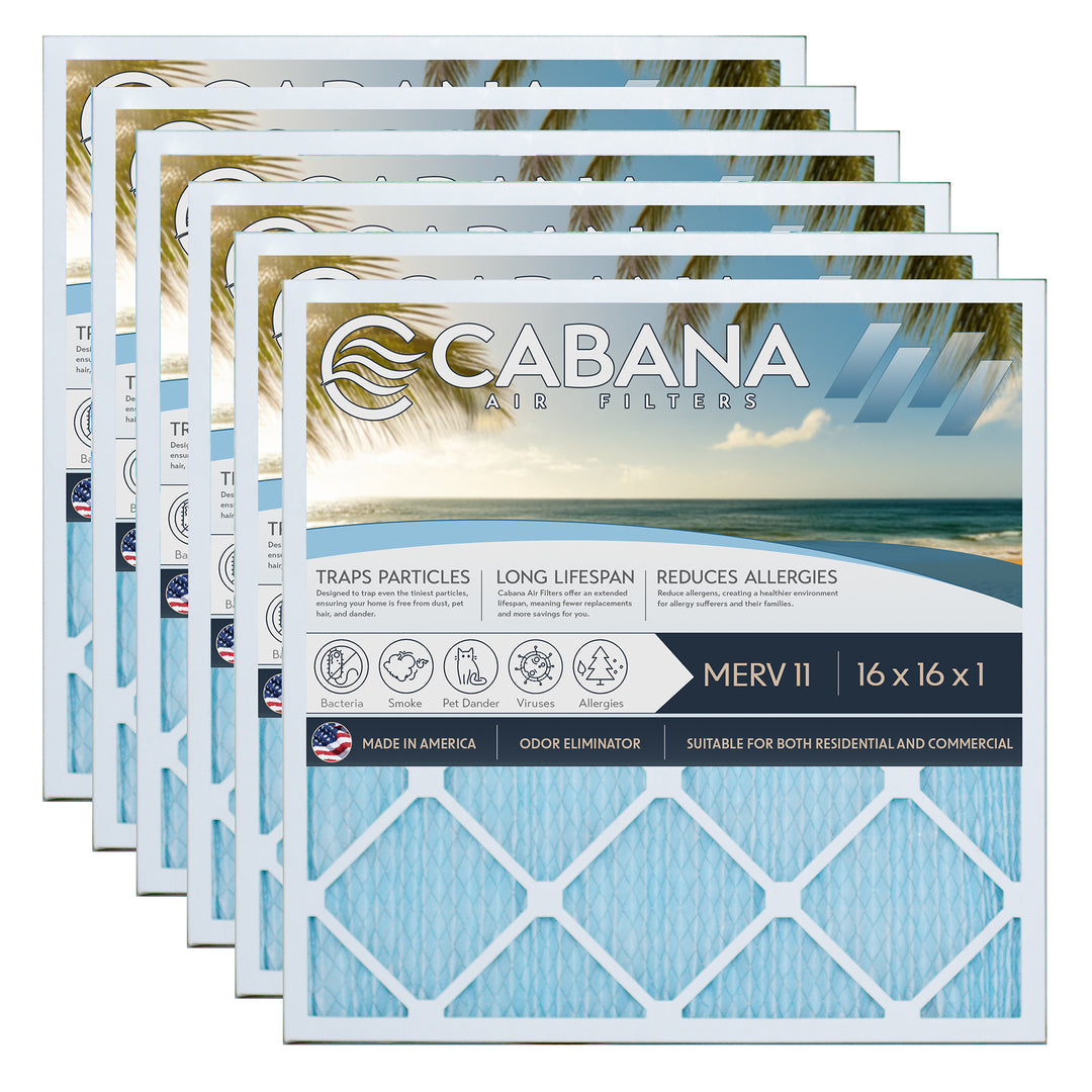 Cabana Air Filters 6 Pack HVAC Furnace Air Filters, MERV 11, 16 x 16 x 1, White - VMInnovations