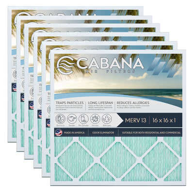 Cabana Air Filters 6 Pack HVAC Furnace Air Filters, MERV 13, 16 x 16 x 1, White - VMInnovations