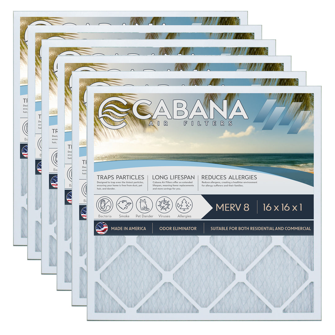 Cabana Air Filters 6 Pack HVAC Furnace Air Filters, MERV 8, 16 x 16 x 1, White - VMInnovations