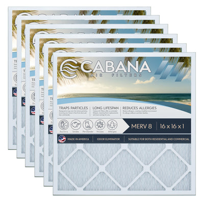 Cabana Air Filters 6 Pack HVAC Furnace Air Filters, MERV 8, 16 x 16 x 1, White - VMInnovations