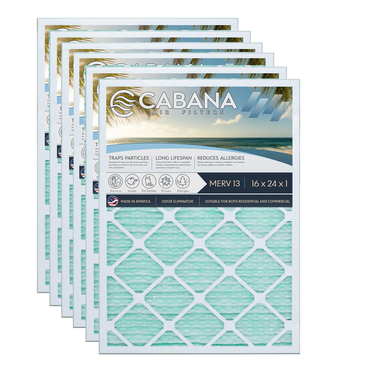 Cabana Air Filters 6 Pack HVAC Furnace Air Filters, MERV 13, 16 x 24 x 1, White - VMInnovations