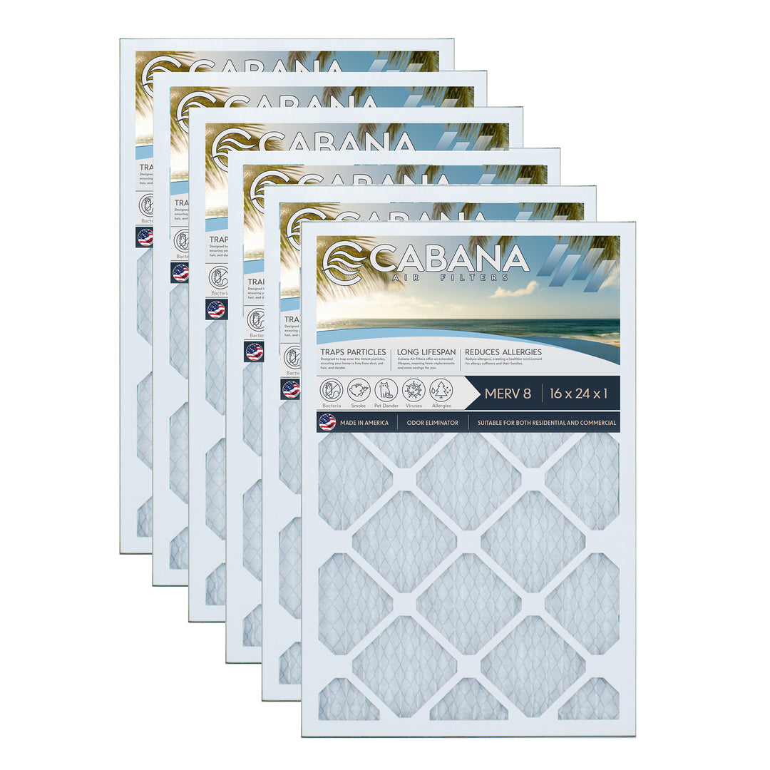 Cabana Air Filters 6 Pack HVAC Furnace Air Filters, MERV 8, 16 x 24 x 1, White - VMInnovations