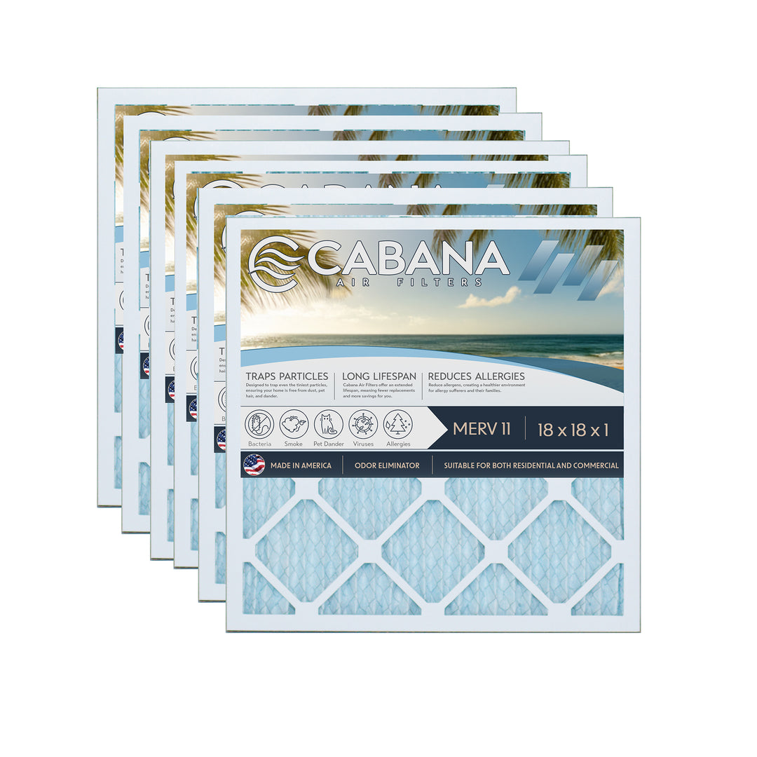 Cabana Air Filters 6 Pack HVAC Furnace Air Filters, MERV 11, 18 x 18 x 1, White - VMInnovations
