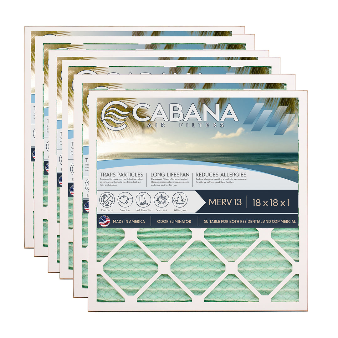 Cabana Air Filters 6 Pack HVAC Furnace Air Filters, MERV 13, 18 x 18 x 1, White - VMInnovations