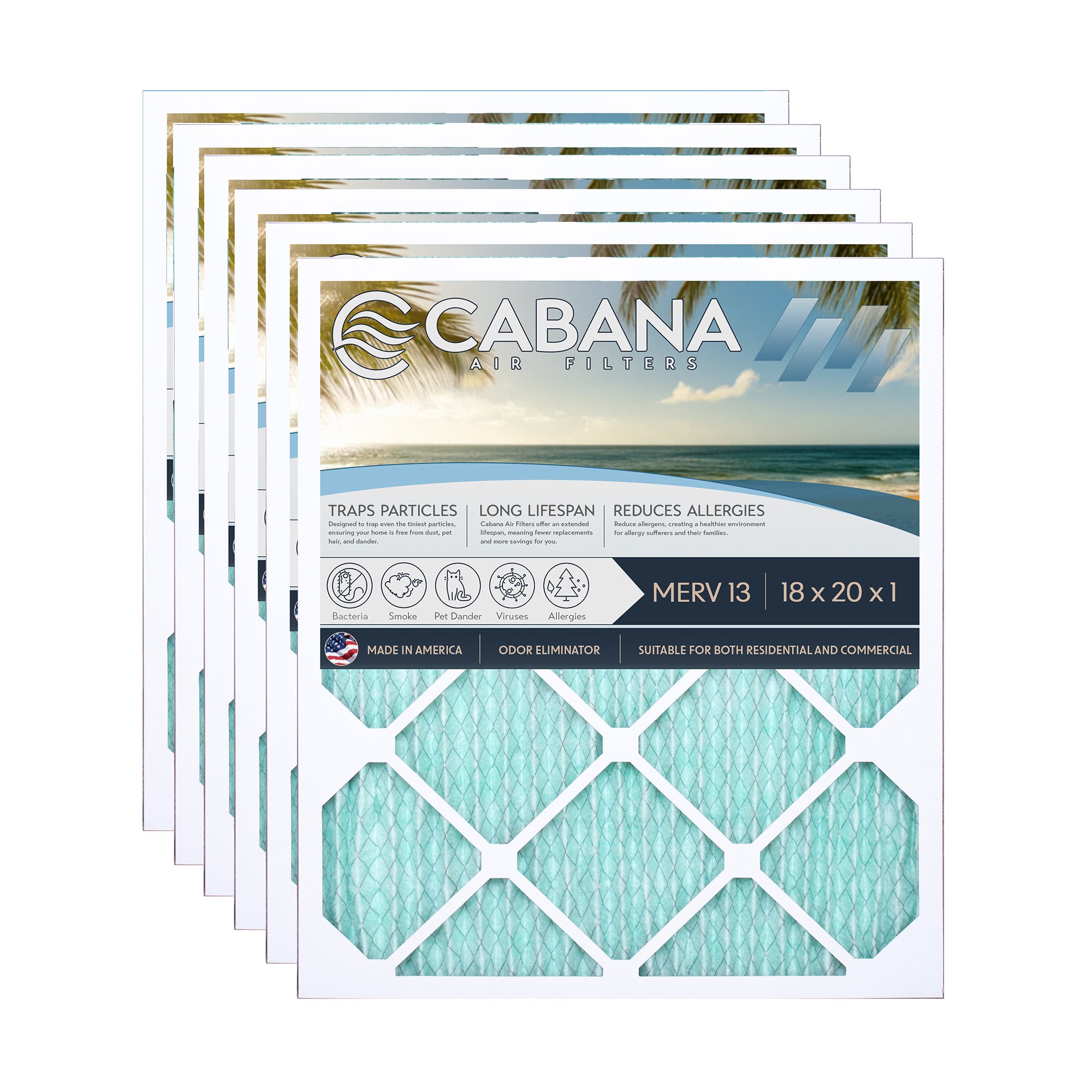 Cabana Air Filters 6 Pack HVAC Furnace Air Filters, MERV 13, 18 x 20 x 1, White - VMInnovations