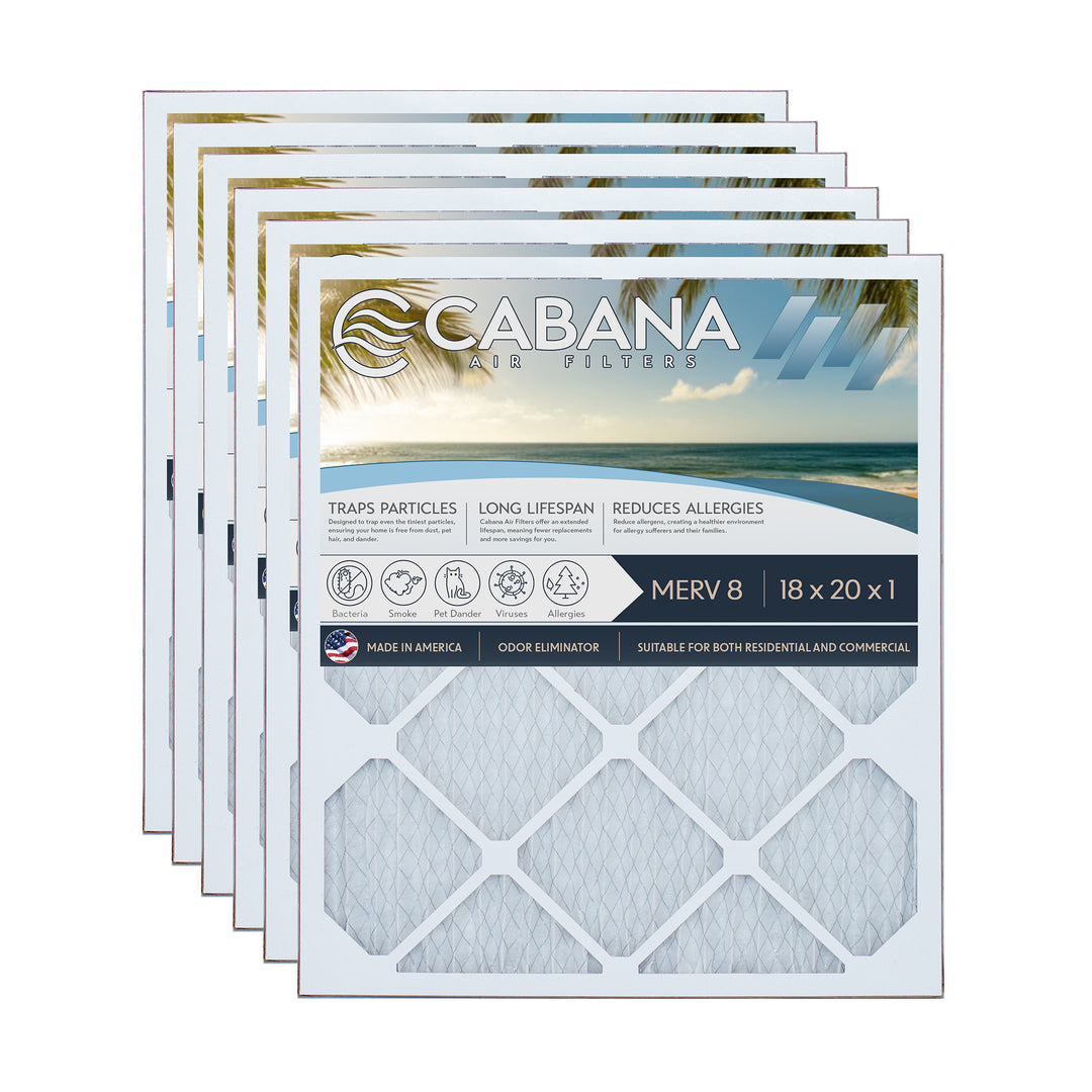 Cabana Air Filters 6 Pack HVAC Furnace Air Filters, MERV 8, 18 x 20 x 1, White - VMInnovations