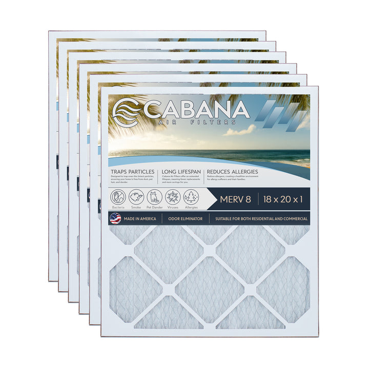 Cabana Air Filters 6 Pack HVAC Furnace Air Filters, MERV 8, 18 x 20 x 1, White - VMInnovations
