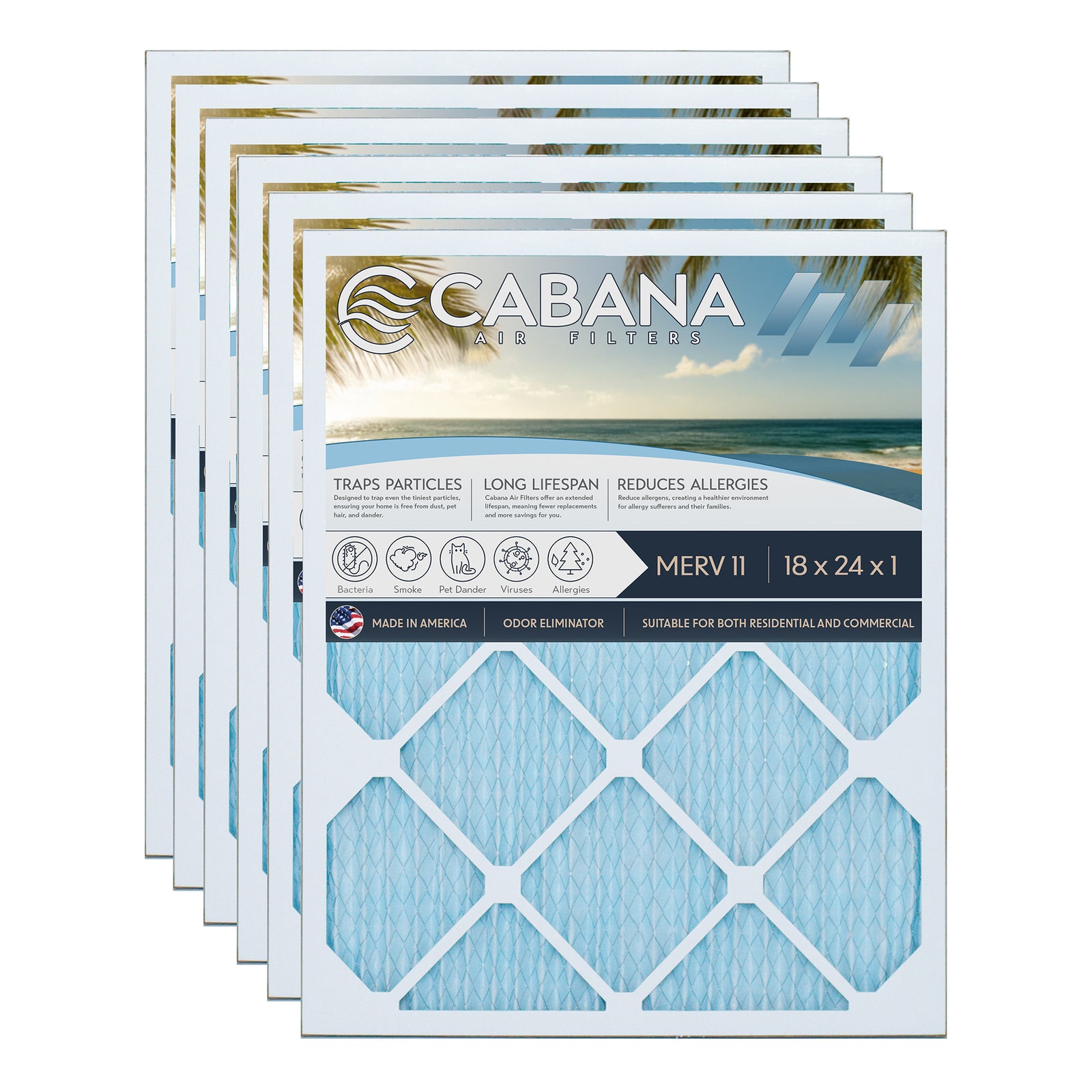 Cabana Air Filters 6 Pack HVAC Furnace Air Filters, MERV 11, 18 x 24 x 1, White - VMInnovations