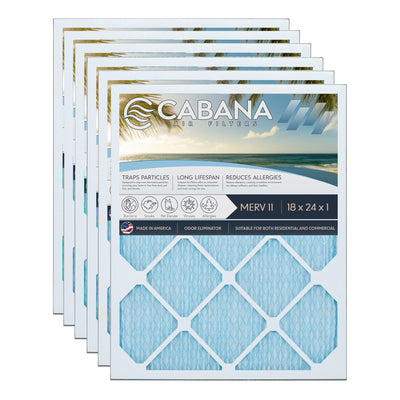 Cabana Air Filters 6 Pack HVAC Furnace Air Filters, MERV 11, 18 x 24 x 1, White - VMInnovations