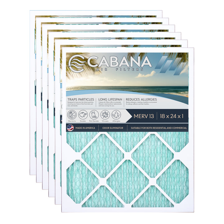 Cabana Air Filters 6 Pack HVAC Furnace Air Filters, MERV 13, 18 x 24 x 1, White - VMInnovations