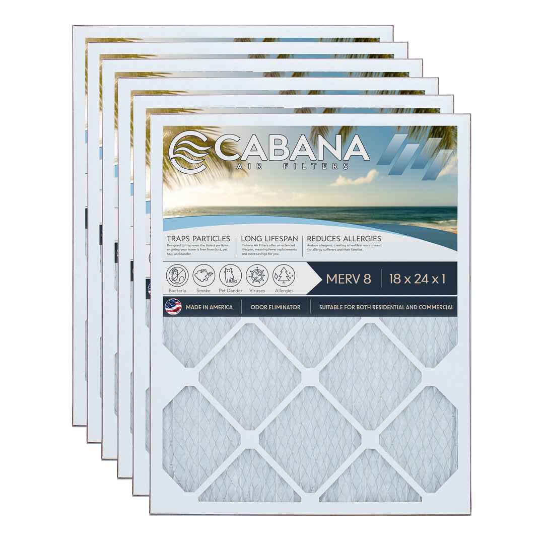 Cabana Air Filters 6 Pack HVAC Furnace Air Filters, MERV 8, 18 x 24 x 1, White - VMInnovations