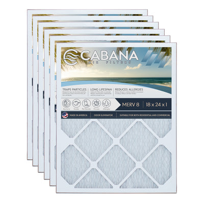 Cabana Air Filters 6 Pack HVAC Furnace Air Filters, MERV 8, 18 x 24 x 1, White - VMInnovations
