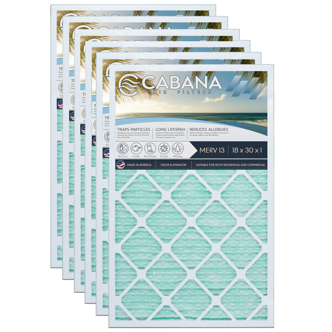 Cabana Air Filters 6 Pack HVAC Furnace Air Filters, MERV 13, 18 x 30 x 1, White - VMInnovations