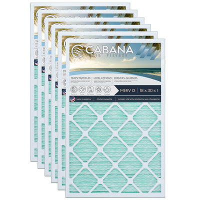 Cabana Air Filters 6 Pack HVAC Furnace Air Filters, MERV 13, 18 x 30 x 1, White - VMInnovations