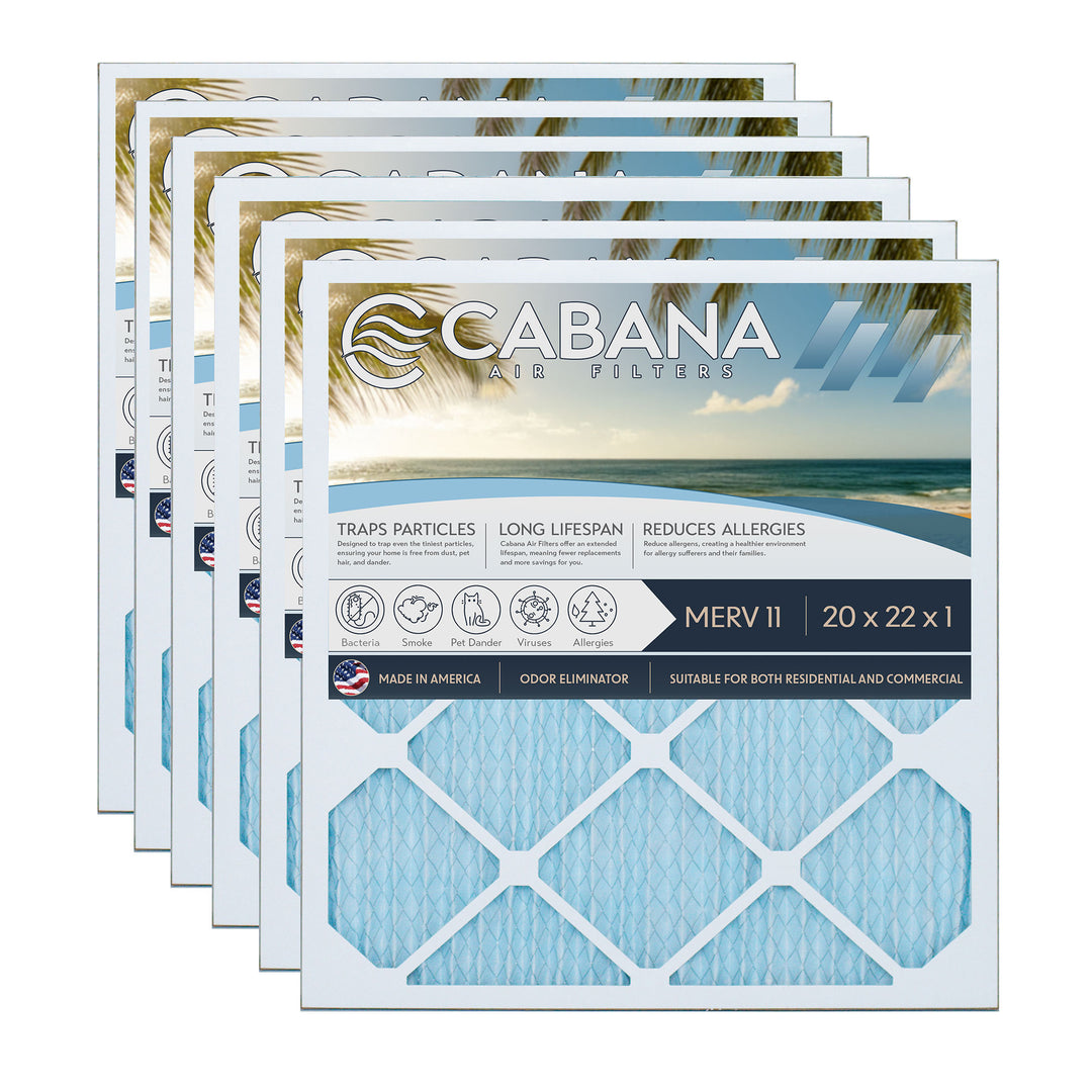 Cabana Air Filters 6 Pack HVAC Furnace Air Filters, MERV 11, 20 x 22 x 1, White - VMInnovations
