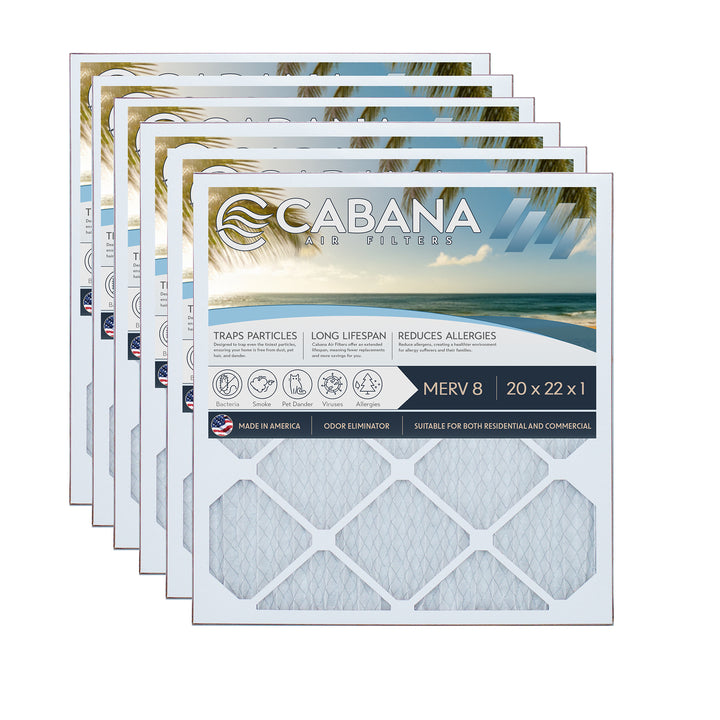 Cabana Air Filters 6 Pack HVAC Furnace Air Filters, MERV 8, 20 x 22 x 1, White - VMInnovations