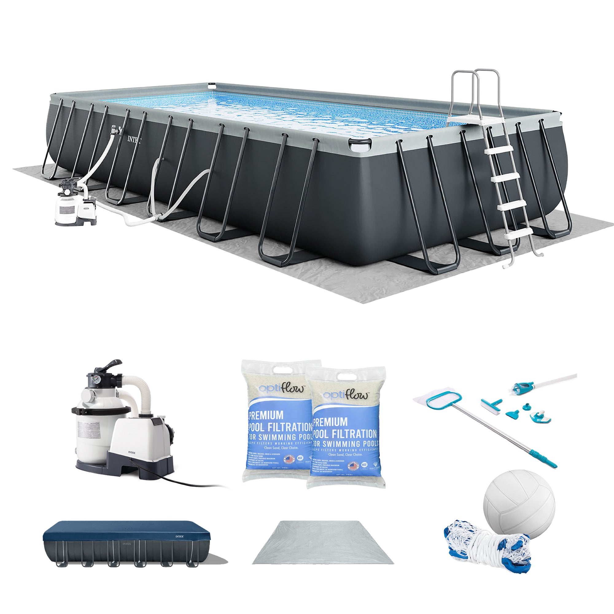 Intex XTR 24' x 12' x 52" Above Ground Pool and Optiflow 2 Pack Filter Sand - VMInnovations