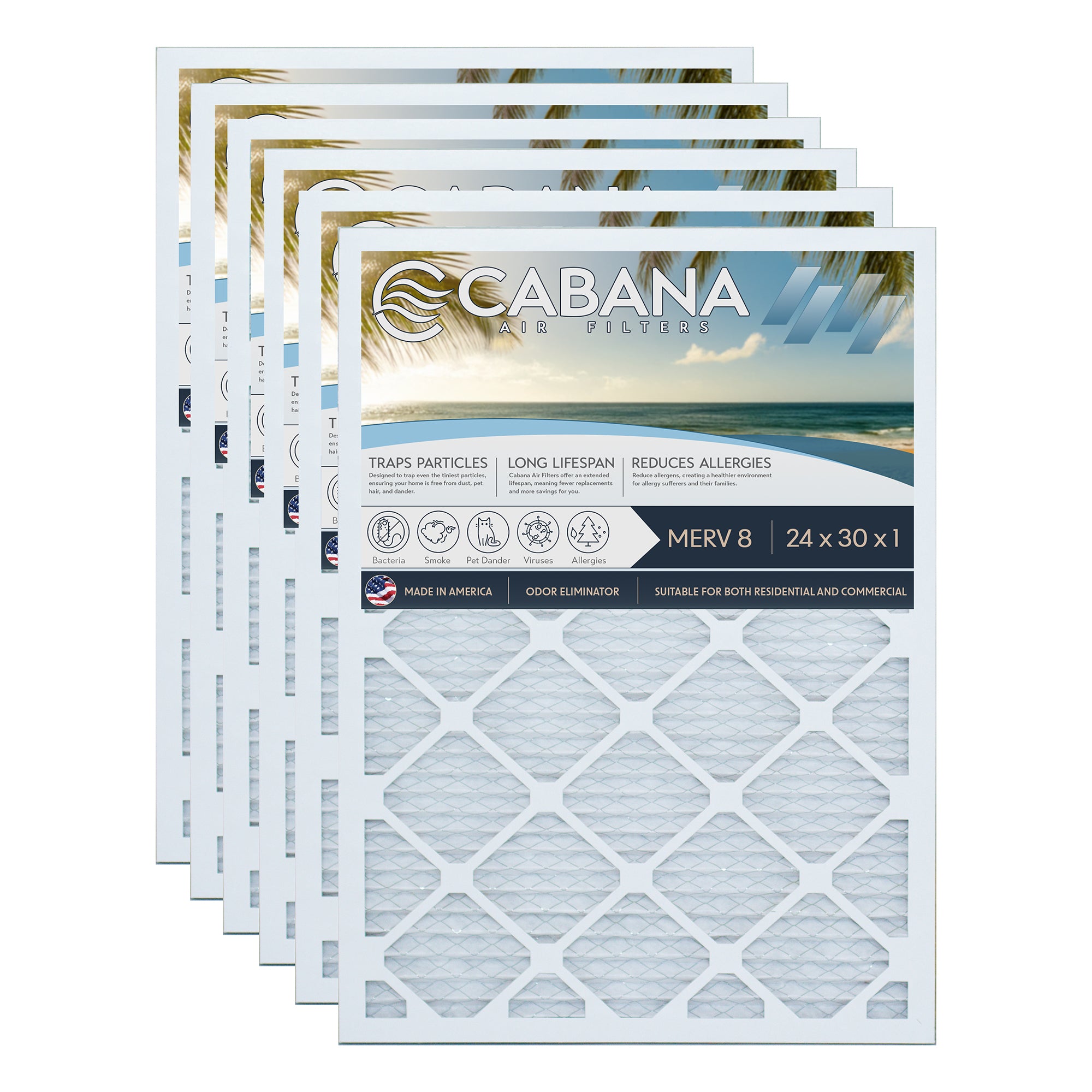 Cabana Air Filters 6 Pack HVAC Furnace Air Filters, MERV8, 24 x 30 x 1(Open Box) - VMInnovations