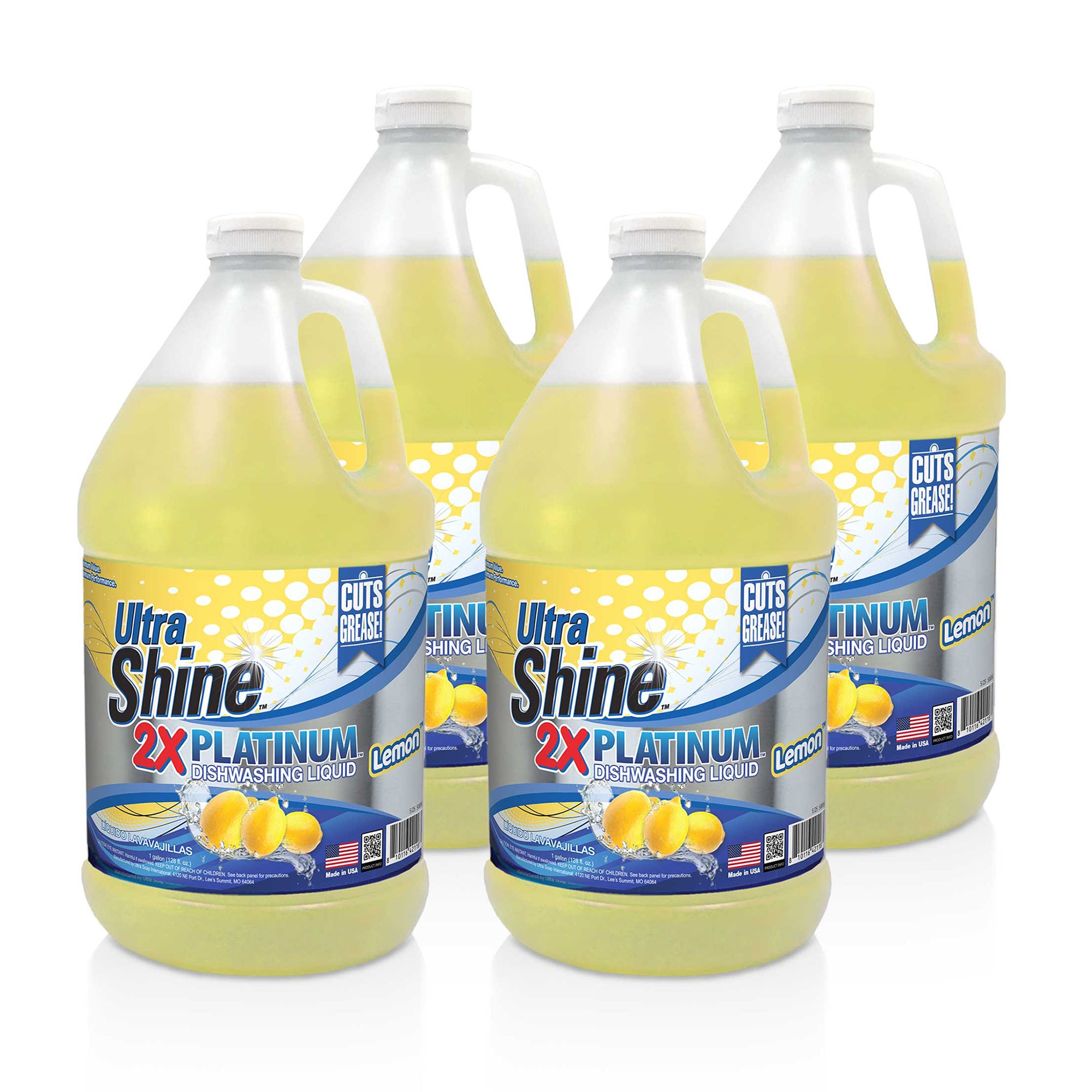 Ultra Shine ™ 4 Pack 2X Platinum™ Dish Cleaning Liquid, Lemon, 1 Gallon, Yellow - VMInnovations