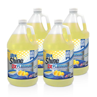 Ultra Shine ™ 4 Pack 2X Platinum™ Dish Cleaning Liquid, Lemon, 1 Gallon, Yellow - VMInnovations
