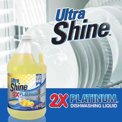 Ultra Shine ™ 4 Pack 2X Platinum™ Dish Cleaning Liquid, Lemon, 1 Gallon, Yellow - VMInnovations
