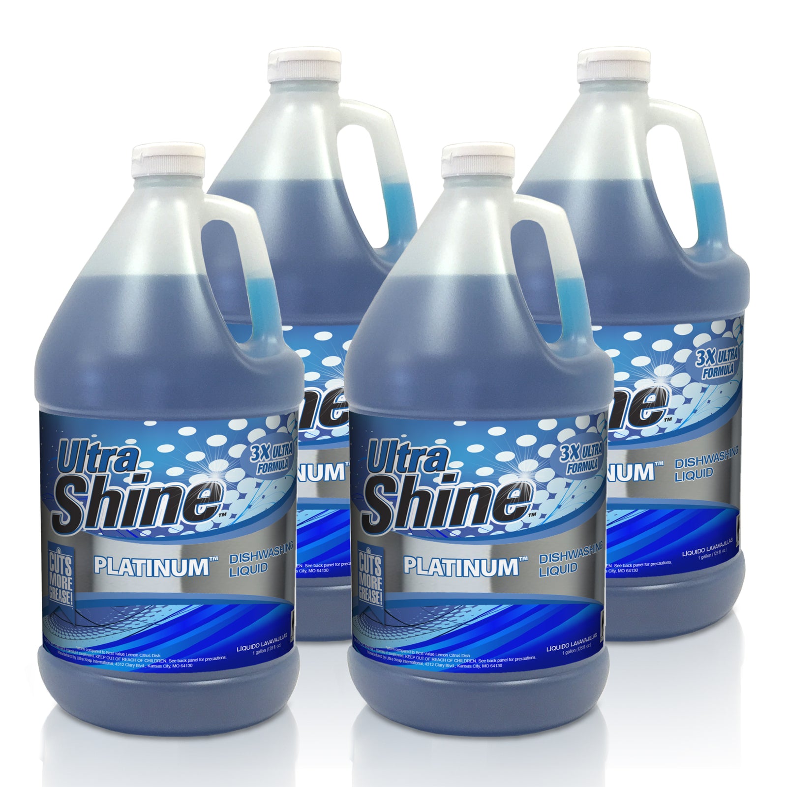 Ultra Shine™ 4 Pack 3X Platinum™ Dishwashing Liquid Grease Remover, 1 Gallon - VMInnovations