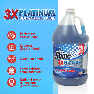 Ultra Shine™ 4 Pack 3X Platinum™ Dishwashing Liquid Grease Remover, 1 Gallon - VMInnovations
