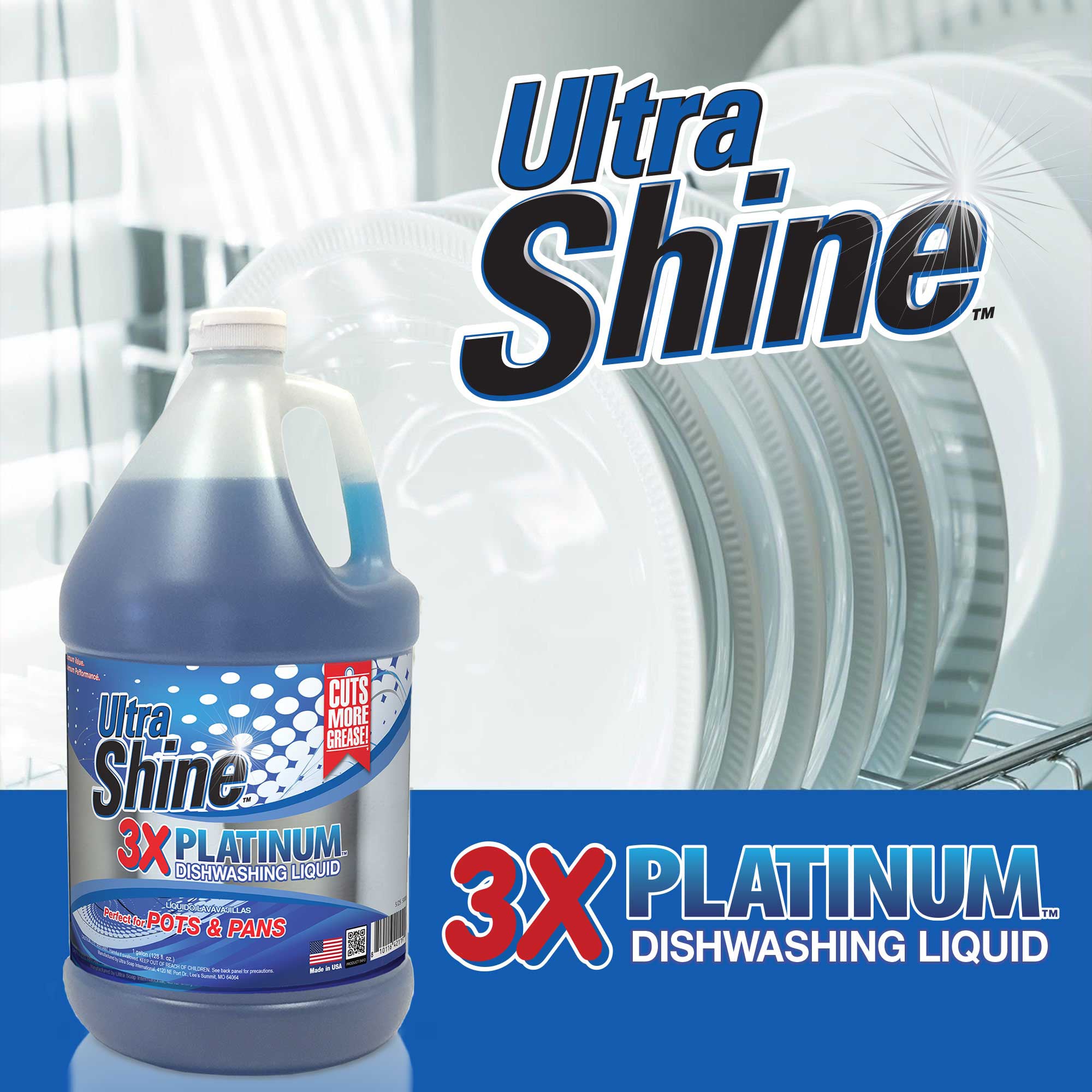 Ultra Shine™ 4 Pack 3X Platinum™ Dishwashing Liquid Grease Remover, 1 Gallon - VMInnovations