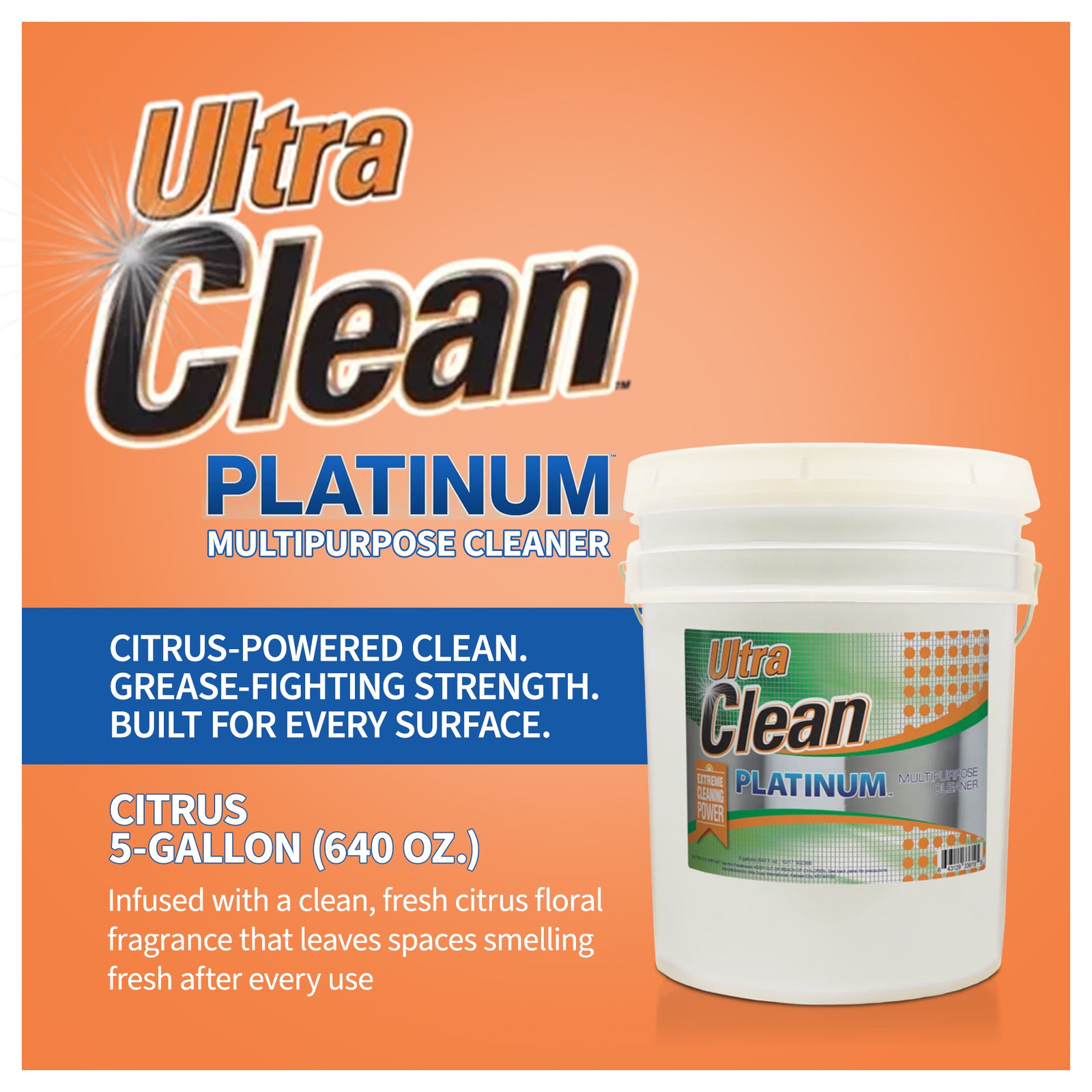 Ultra Clean Platinum Multipurpose Cleaner, Non-Abrasive, Citrus Scent, 5 Gallons - VMInnovations