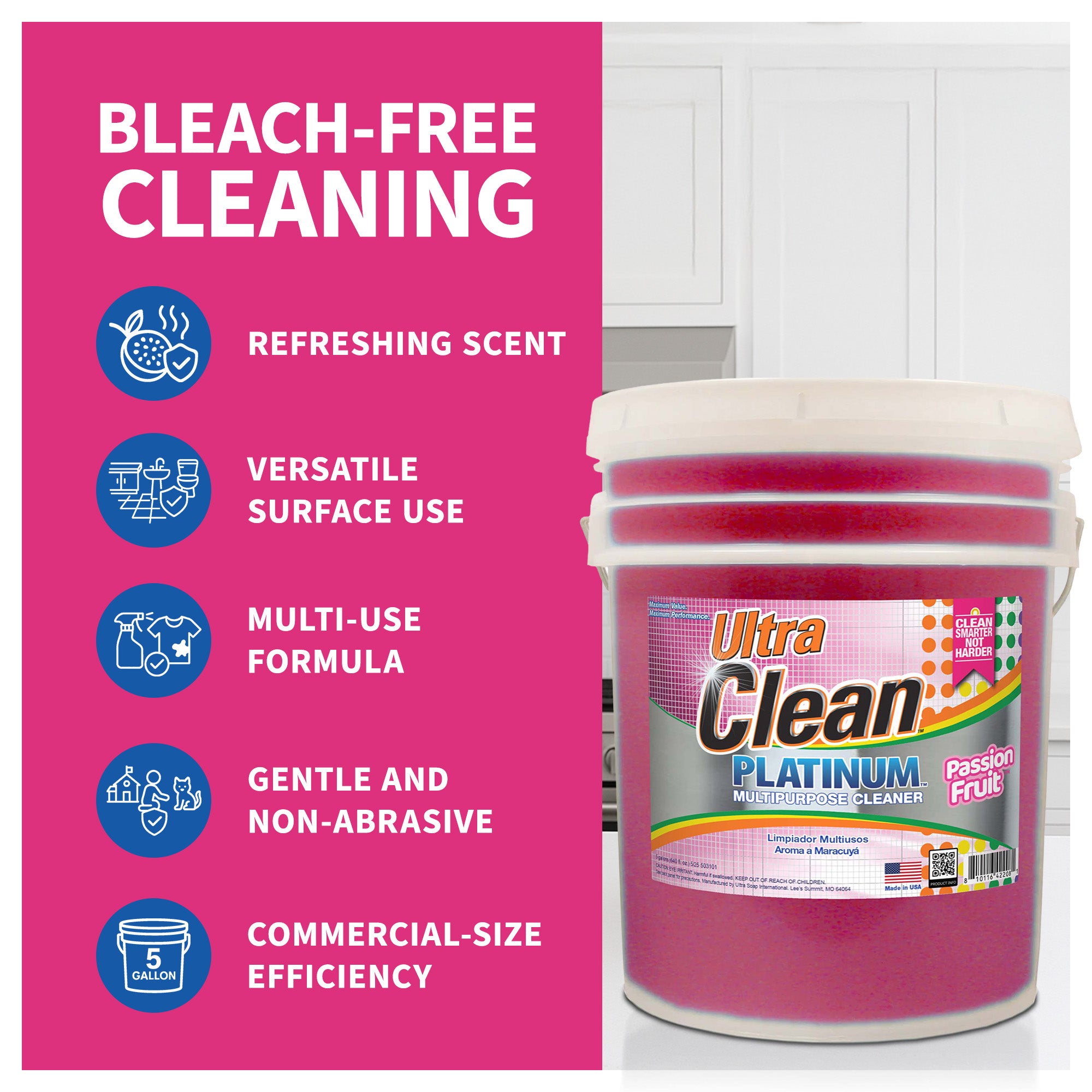 Ultra Clean Platinum Multipurpose Cleaner, Non-Abrasive, Passion Fruit, 5 Gal - VMInnovations