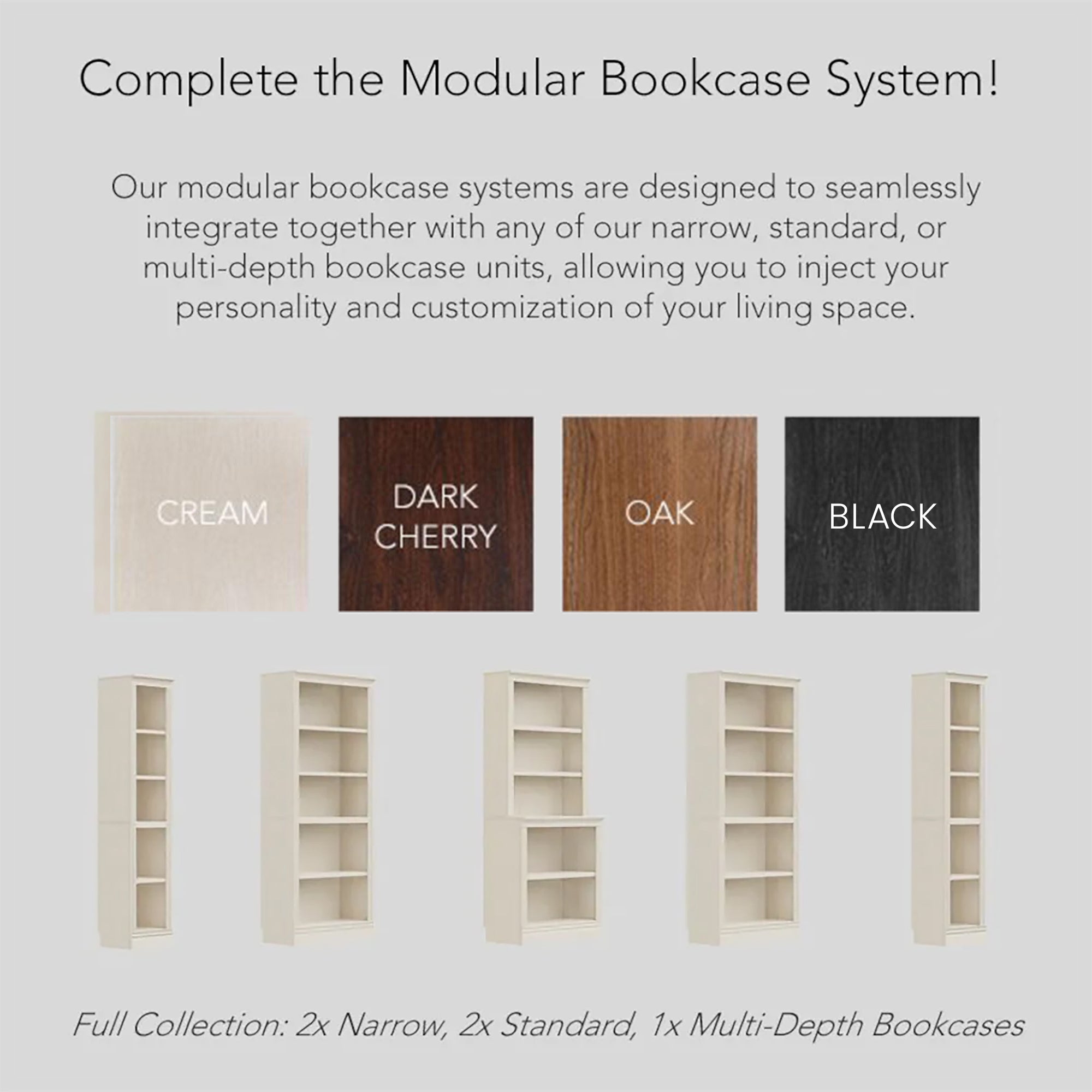 VAUXHILL & CO. Halston Multi-Depth Bookcase, Adjustable Shelving Unit, Doors, Cream