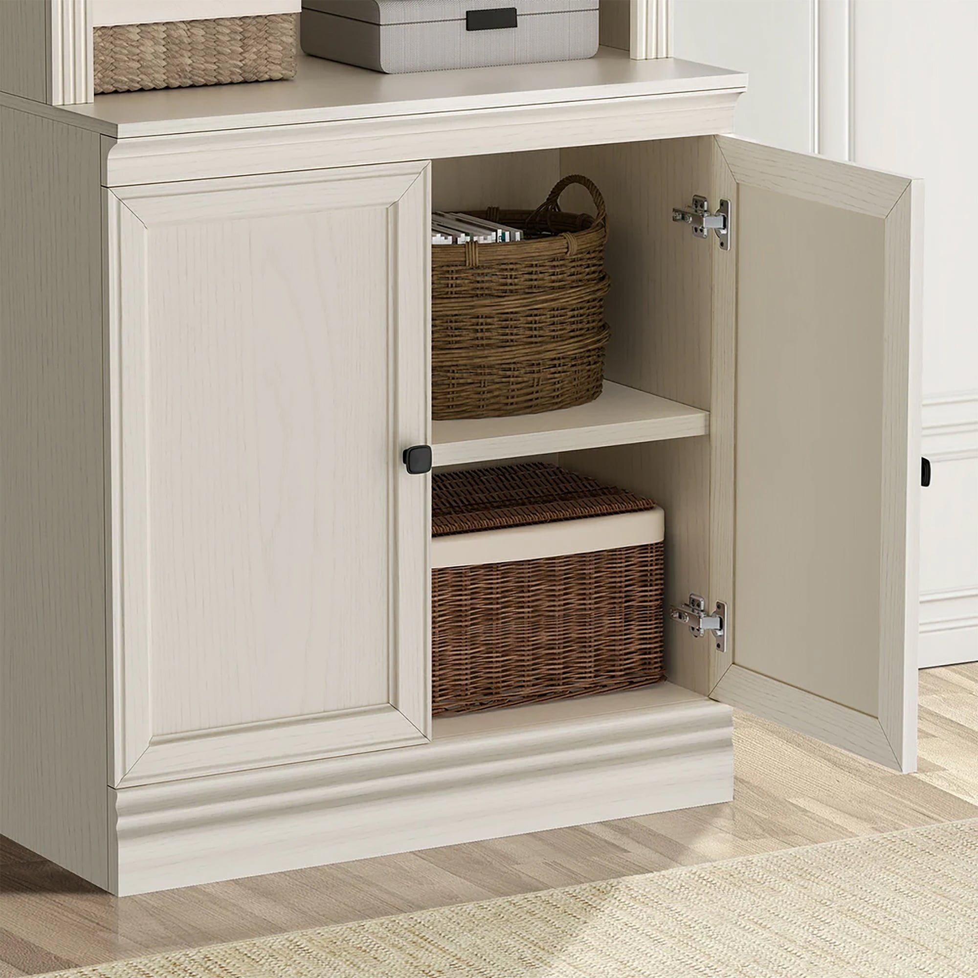 VAUXHILL & CO. Halston Multi-Depth Bookcase, Adjustable Shelving Unit, Doors, Cream